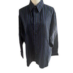 Beverly Hills Polo Club Mens Black & Blue Striped Button-Up Long Sleeve Shirt XL